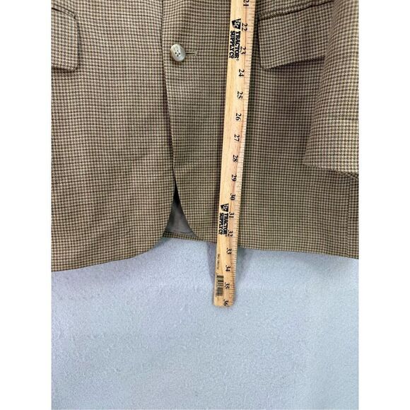 Oscar De La Renta Mens Tan Houndstooth Silk Wool Sport Coat Blazer Jacket Size 4 - Picture 4 of 10